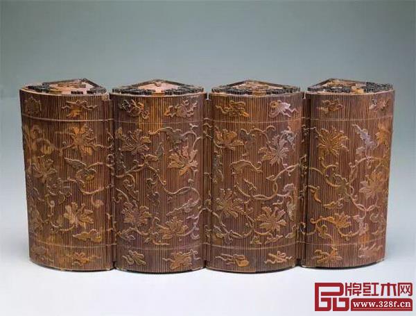 竹丝缠枝番莲多宝阁圆盒