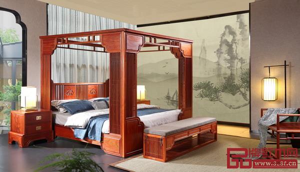 现代改良设计的架子床（国寿红木新明式品牌“世外桃源”《君尚架子床》）