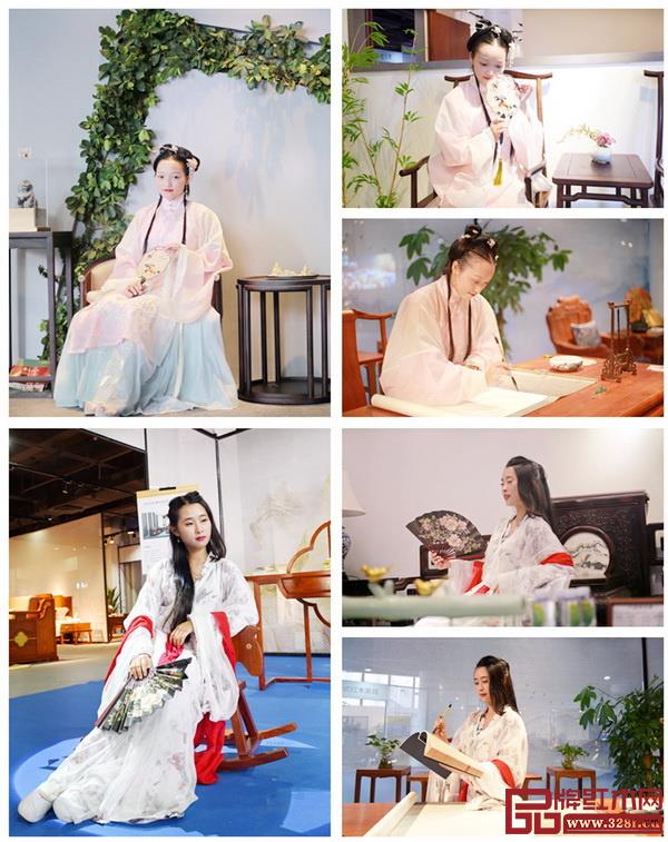 汉服+红木，体现出温润典雅的气质